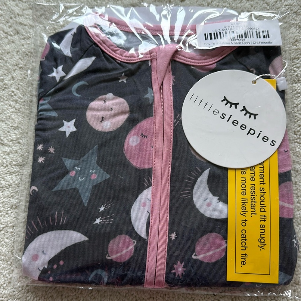 NIB Little Sleepies Pink to the Moon & Back Zippy 12-18mths